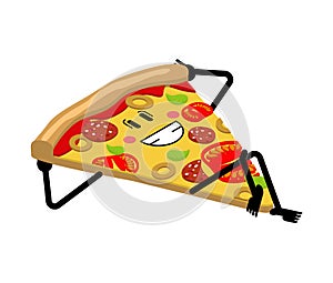 Happy Slice pizza. cartoon food. Vector illustration