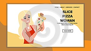 happy slice pizza woman vector