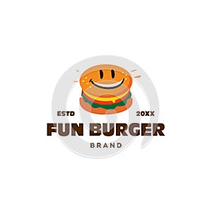 Happy and smile burger cartoon logo icon vector, fun hamburger fast food logo concept in trendy mascot style design