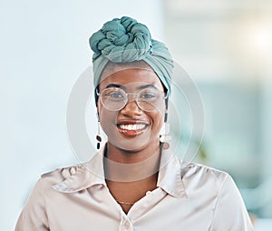 Happy, smile and business with portrait of black woman in office for lawyer, advocate and professional. Corporate, pride