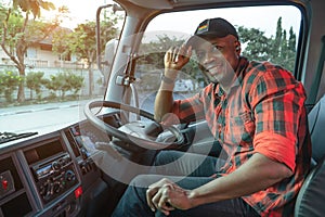Happy Smile Confidence Young Man Truck Driver In Business Long transport.