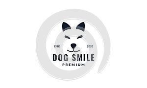 Happy or smile face head dog line logo icon vector illustration