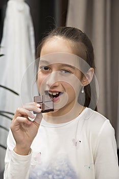 Eating chocolate, smile funny girl