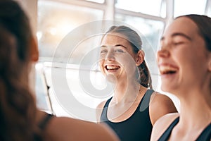 Happy, smile and girl with team for sports, training and exercise in morning for water polo. Fitness, teamwork and group