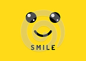 Happy smile. Smiling face on yellow background. Laughter logo, funny vector banner