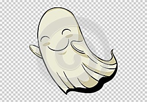 Happy smile white ghost isolated on png or transparent background,Halloween party banner, blank space for text,element template
