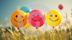 Happy Smiley Balloons in Sunny Field