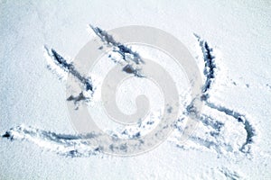 Happy smiley emoticon face in snow, winter season joy and happiness concept