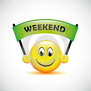 Happy smiley face with green weekend banner photo