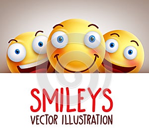 Happy smileys funny vector background with different smile