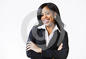 Happy Smiling African-American Businesswoman wit Arms Crossed