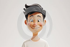 Happy smiling Asian cartoon character boy kid teenager young man in 3d style on light minimal background. Cute funny people