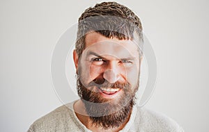 Happy smiling bearded man portrait. People emotions, face exspression.