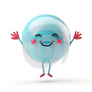 Happy Smiling Blue Ball Character, 3D Render photo