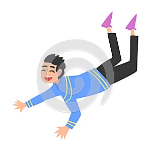 Happy Smiling Boy Flying in the Sky, Teenager Dreaming of Higher Achievement in Life Cartoon Style Vector Illustration