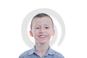 Happy smiling boy portrait isolated on white background. happiness childhood for cute adorable child face