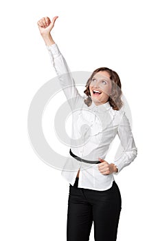 Happy smiling business woman with ok hand sign