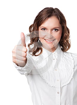 Happy smiling business woman with ok hand sign