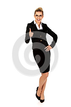 Happy smiling business woman with ok hand sign