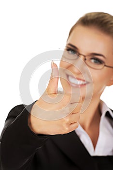 Happy smiling business woman with ok hand sign