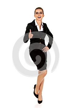 Happy smiling business woman with ok hand sign