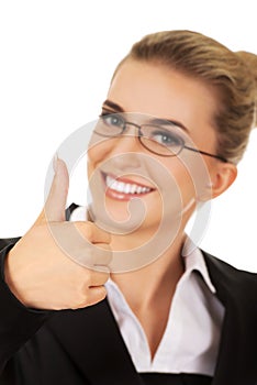 Happy smiling business woman with ok hand sign