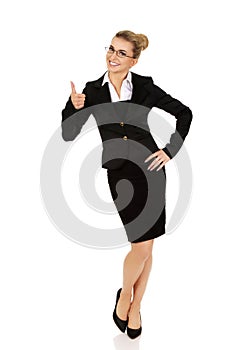 Happy smiling business woman with ok hand sign