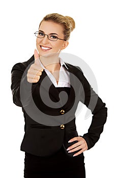 Happy smiling business woman with ok hand sign