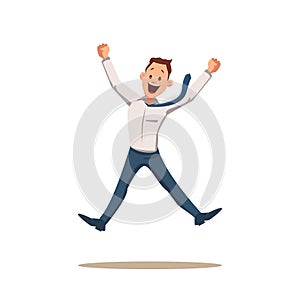 Happy Smiling Businessman Coworker Character Jump