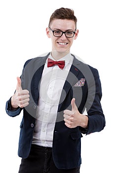 happy smiling businessman with thumbs up gesture