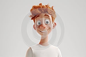 Happy smiling cartoon character boy kid teenager young man ginger hair person in 3d style on light background. Human people