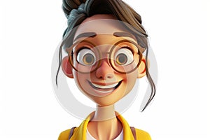 Happy smiling cartoon character girl young woman teenager person in 3d style on light background. Cute funny people concept