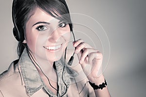 Happy smiling cheerful support phone operator