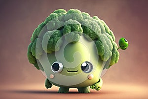 Happy smiling cute broccoli. Generative AI design illustration of a cartoon character in a modern flat style.Isolated in