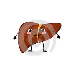 Happy smiling  cute liver organ character in a flat cartoon style