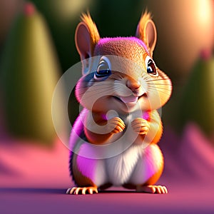 happy smiling cute standing baby squirrel with blur background