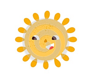 Happy smiling cute sun. Hot summer sunny weather icon. Childish Scandinavian doodle drawing. Positive character