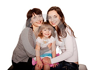 Happy smiling family, mother and two daughters