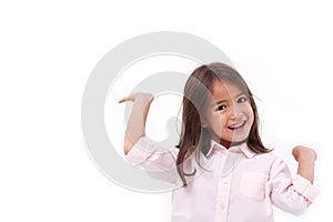 Happy, smiling female asian caucasian kid playing