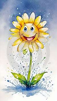 Happy smiling flower in the garden. Illustration plantlife. Summer
