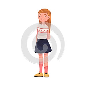 Happy Smiling Girl Character Standing Looking Ahead Vector Illustration