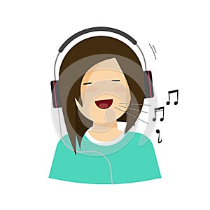 Happy smiling girl with headphones singing song isolated vector