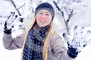 Happy smiling girl in winter