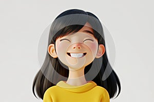Happy smiling laughing Asian cartoon character girl kid teenager young woman person portrait in 3d style on light background.