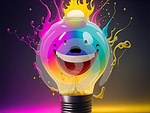 happy smiling light bulb.
