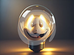 happy smiling light bulb.