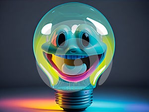 happy smiling light bulb.