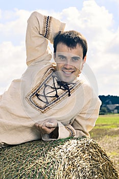 Happy smiling men on a stack