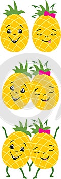 Happy smiling pineapples. Set for design
