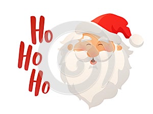 Happy smiling Santa Claus head with red hat and beard. Cartoon vector illustration.